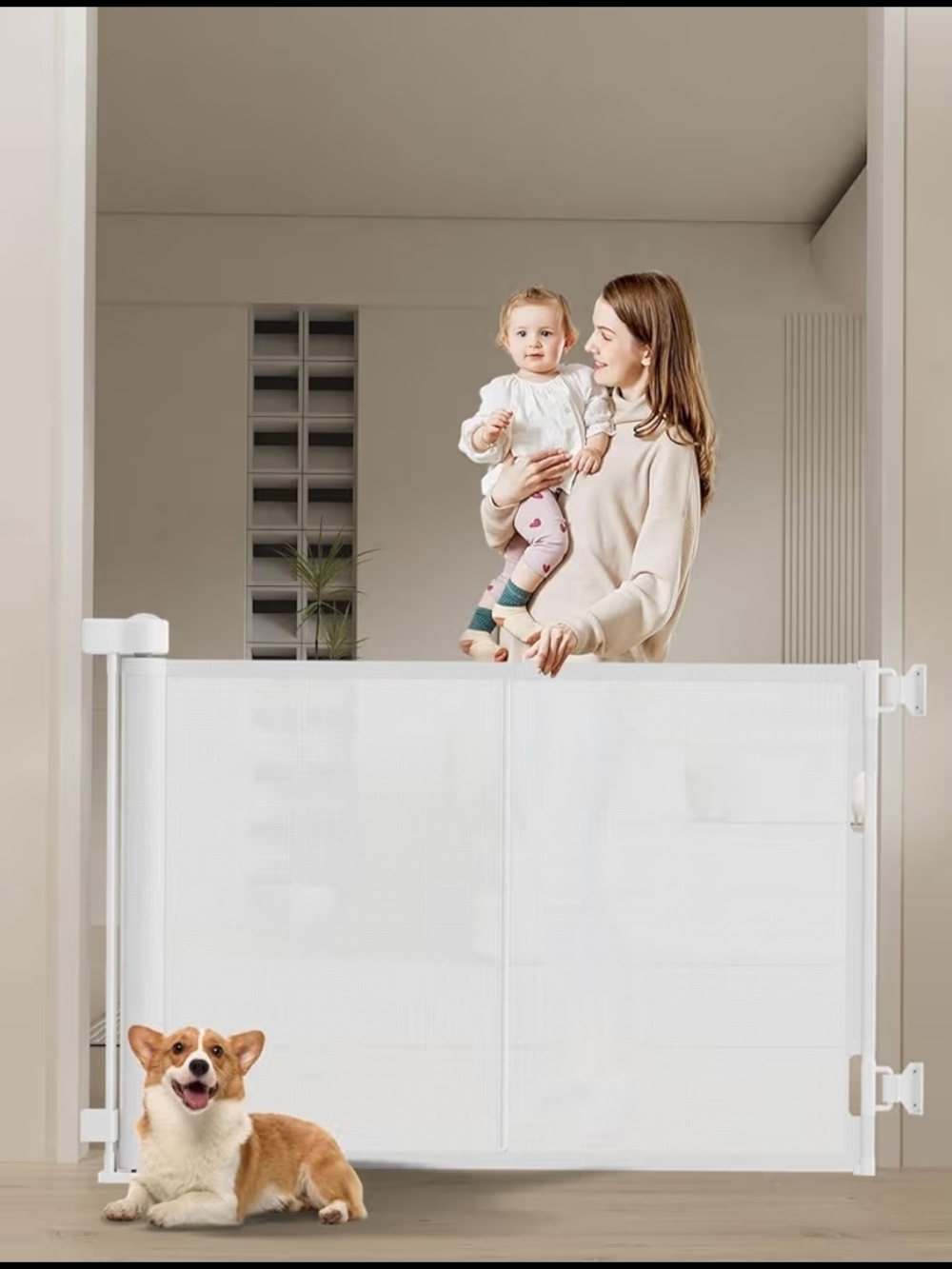 White Mesh Safety Gate - Walk-Through Baby & Pet Barrier